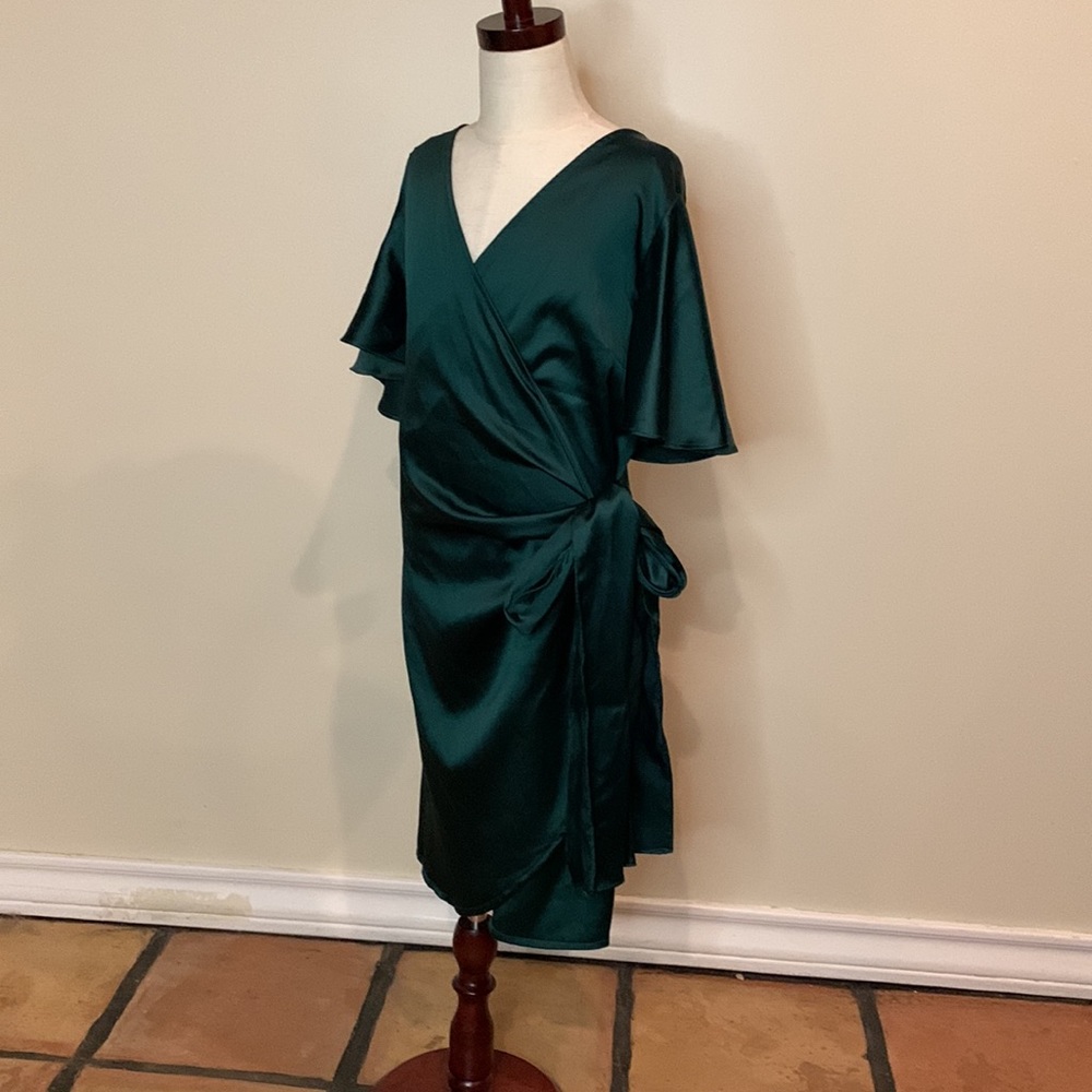 Vici Satin Wrap Dress With Flutter Sleeves - image 3